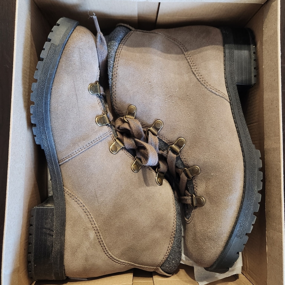 Clarks Taupe Lace-Up Ankle Booties